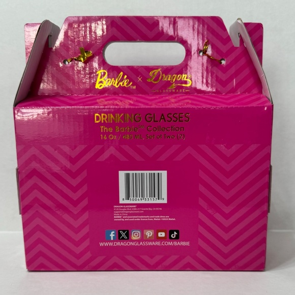 Barbie Limited Edition x Dragon Set of 2 Pink Glass Tumblers - Picture 7 of 7